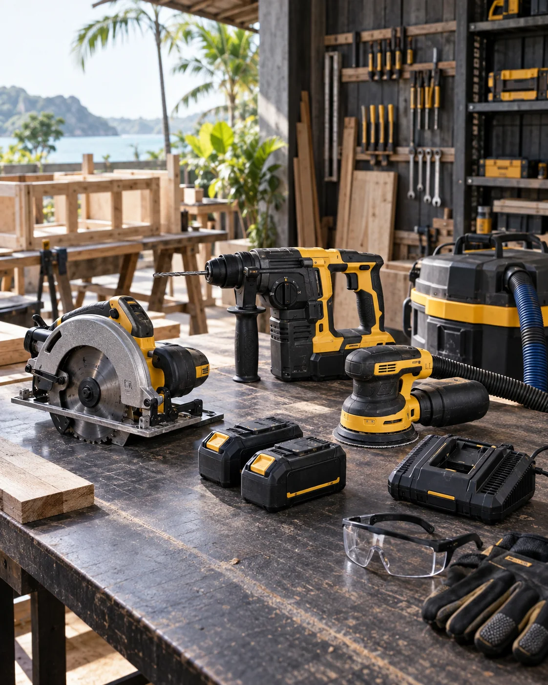 Kit d’outillage, batteries, chargeur et consommables organisés