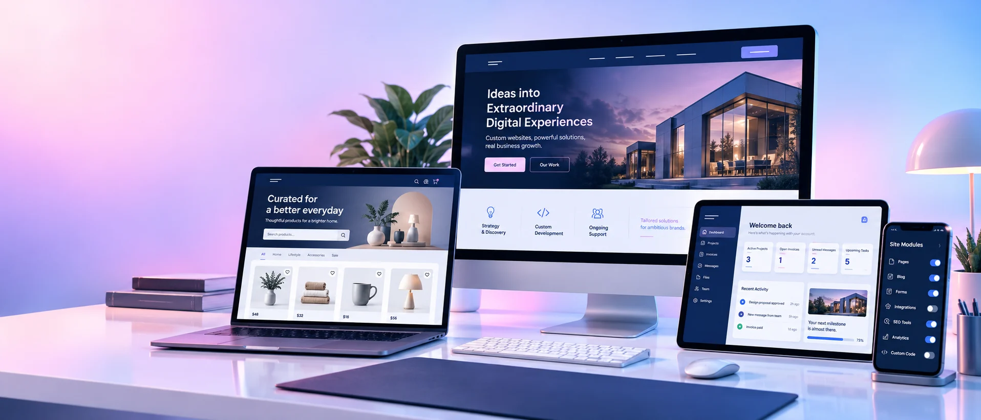 Exemples de site web, boutique en ligne, portail client et outil de gestion conçus sur mesure par Lyvira.AI