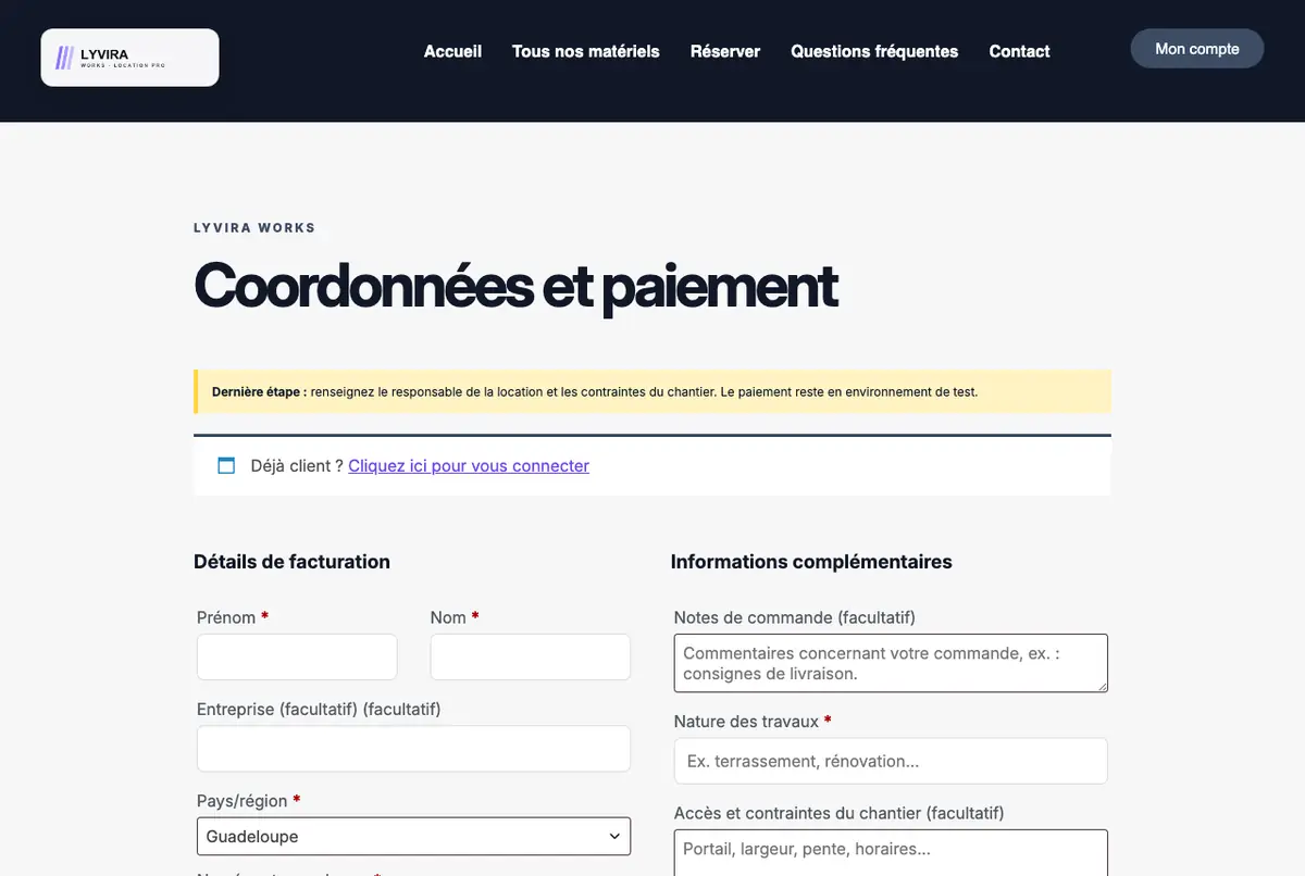 Les informations du chantier