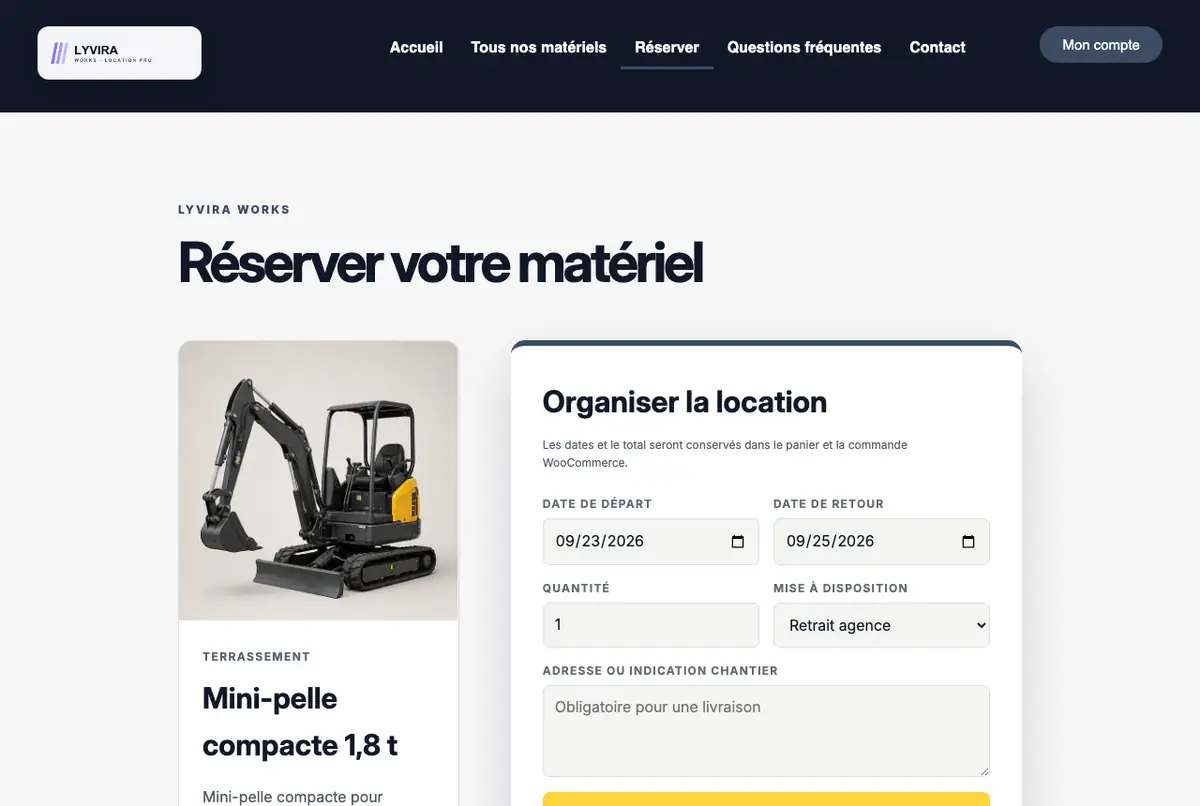 Matériel : quantité et livraison de chantier