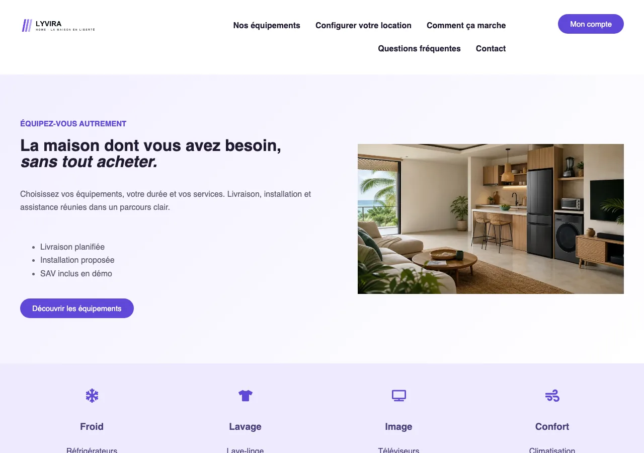 Aperçu sur ordinateur du thème Lyvira Home