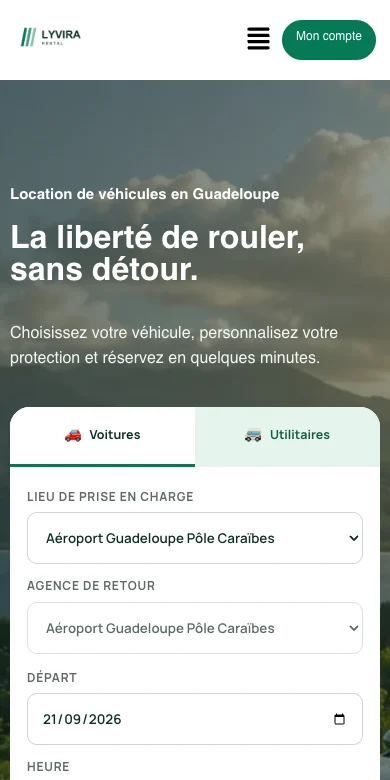 Aperçu du site de location de voitures sur téléphone